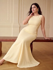 ZEYLAH Sleeveless Contrast Lace Maxi Fish Tail Dress, Spring/Summer - Yellow - View 1