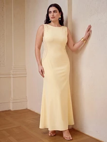 ZEYLAH Sleeveless Contrast Lace Maxi Fish Tail Dress, Spring/Summer - Yellow - View 4