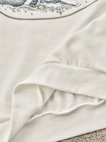Anewsta Women's Loose Fit Dropped Shoulder Long Sleeve Hooded Sweatshirt With Back Print And Drawstring - White - View 8
