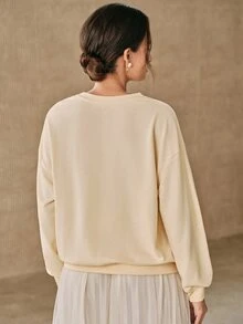 Anewsta 女款精緻時尚刺繡亮片蝴蝶造型長袖運動衫 - 杏色 - 查看 3