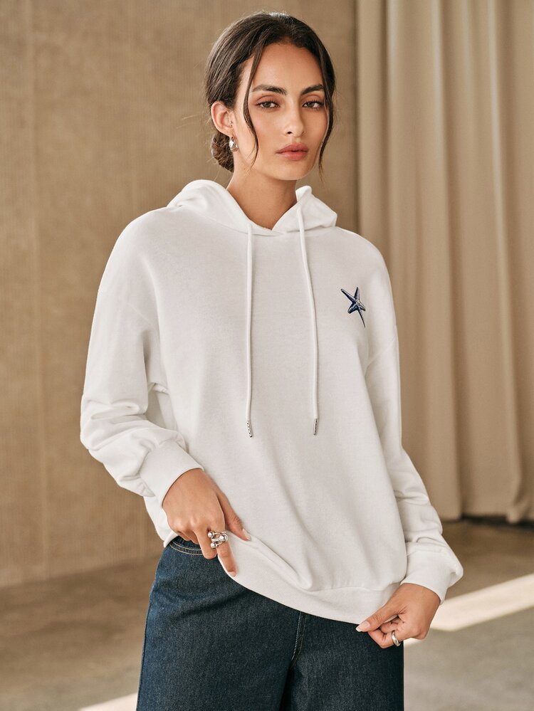 Anewsta Women's Casual Shell Print Hooded Sweatshirt, Autumn/Winter - White - View 3