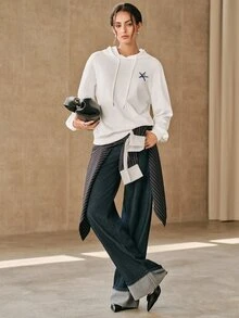 Anewsta 女款休閒貝殼印花連帽衛衣，秋冬款 - 白色 - 查看 5