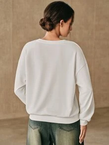 Anewsta 女款秋季休閒花卉印花運動衫 - 白色 - 查看 3