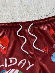 EVRINFINITE Men's Funny Cartoon Slogan Print Shorts - Red - View 3