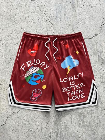 EVRINFINITE Men's Funny Cartoon Slogan Print Shorts