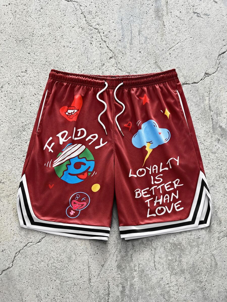 EVRINFINITE Men's Funny Cartoon Slogan Print Shorts - Red - View 1