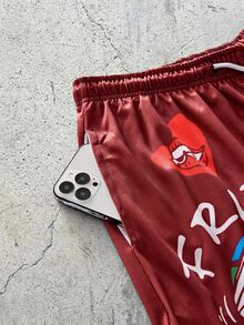 EVRINFINITE Men's Funny Cartoon Slogan Print Shorts - Red - View 4
