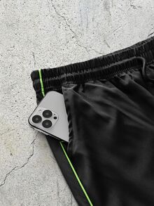 EVRINFINITE 1pc Men's Summer Thin Loose Running Outdoor Training Casual Long Pants, Striped Straight Leg Commuter Pants - Black - View 4