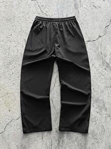 EVRINFINITE 1pc Men's Summer Thin Loose Running Outdoor Training Casual Long Pants, Striped Straight Leg Commuter Pants - Black - View 2