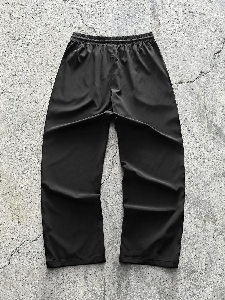 EVRINFINITE 1pc Men's Summer Thin Loose Running Outdoor Training Casual Long Pants, Striped Straight Leg Commuter Pants - Black - View 2
