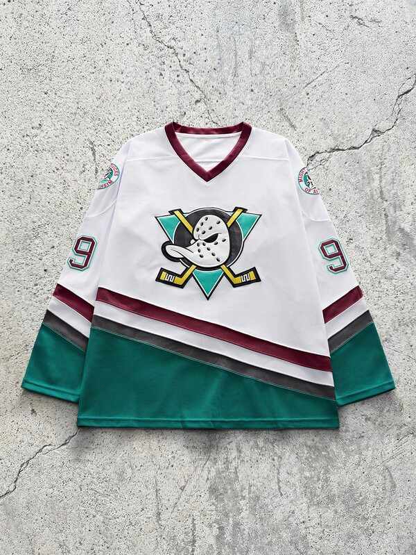 EVRINFINITE Jersey de Hockey Bordado, Bloque de Color Blanco & Verde, Camisa de Hockey sobre Hielo Retro para Hombres (Talla Grande) Deportes Otoño
