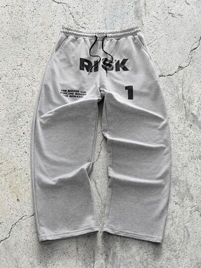 EVRINFINITE Men Street Style Text Graphic Print Loose Fit Straight Leg Sweatpants, Emo