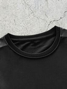 EVRINFINITE Men's Fashionable Color Block Round Neck Simple Sweatshirt, For Fall - Black - View 3