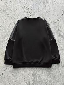EVRINFINITE Men's Fashionable Color Block Round Neck Simple Sweatshirt, For Fall - Black - View 2