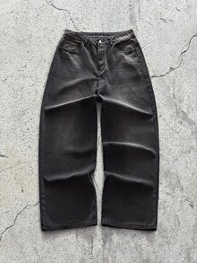 EVRINFINITE 1pc Justice Brother Vintage Washed Loose Fit Wide Leg Jeans, Fashionable & Versatile American Style - Black - View 1