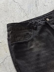 EVRINFINITE 1pc Justice Brother Vintage Washed Loose Fit Wide Leg Jeans, Fashionable & Versatile American Style - Black - View 3