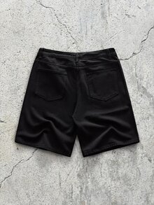 EVRINFINITE 男士十字印花贴袋宽松休闲牛仔百慕大短裤 - 黑色 - 查看 2