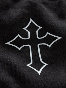 EVRINFINITE 男士十字印花贴袋宽松休闲牛仔百慕大短裤 - 黑色 - 查看 4