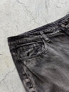 EVRINFINITE 1件 Infinite Jeans 香港风高街 3D 刺绣花卉时尚百搭男士水洗宽松阔腿牛仔裤（产品不含腰带和配饰） - 黑色 - 查看 3