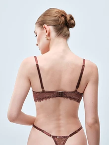 Softvol 2pcs/Set Women's Lace Underwire Bra And Panty Set,Push Up,Sexy Lingerie Fantasy Costume - Coffee Brown - View 2