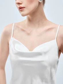 Softvol 两件套女士纯色睡衣套装，轻盈丝滑缎面舒适凉爽面料吊带背心和长裤，优雅性感家居服 - 白色 - 查看 7