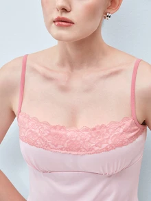 Softvol Pink Lace Patchwork Camisole And Long Pants Women's Pajama Set - Pink - View 8