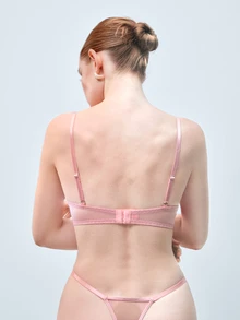 Softvol 女款性感內衣兩件套－透視甜粉色網紗刺繡胸罩與內褲套裝－情人節約會內衣 - 粉色 - 查看 2