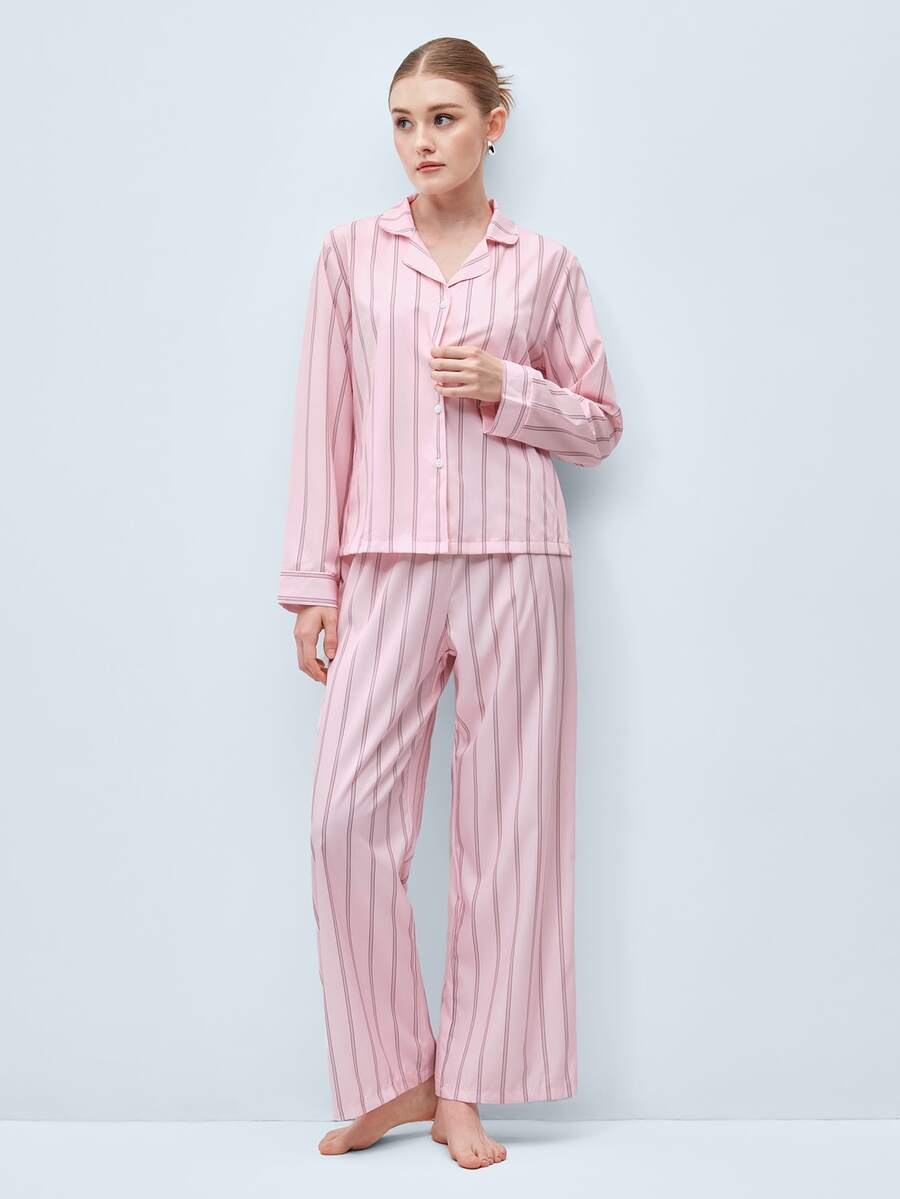Softvol 两件套女士宽松舒适透气条纹长袖上衣和裤子家居服套装，舒适保暖，秋冬服装
