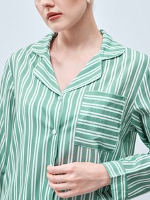 Softvol 2pcs Women Lapel Button Long Sleeve Top + Elastic Waist Pants Pajama Set - Green - View 7