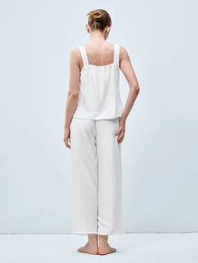 Softvol 2pcs Women's Camisole Crop Top + Straight Leg Elastic Waist Pants Pajama Cute Loungewear Set - White - View 2