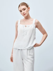 Softvol 2pcs Women's Camisole Crop Top + Straight Leg Elastic Waist Pants Pajama Cute Loungewear Set - White - View 5
