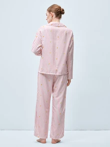 Softvol 两件套女士宽松舒适透气长袖上衣和长裤睡衣套装 - 粉色 - 查看 3