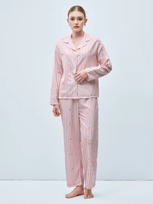 Softvol 两件套女士宽松舒适透气长袖上衣和长裤睡衣套装 - 粉色 - 查看 6