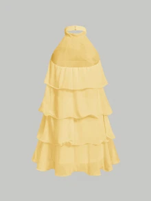 SHEIN MOD Vestido mini blanco de cuello halter con cuello alto y volantes multicapa - Amarillo claro - Ver 5