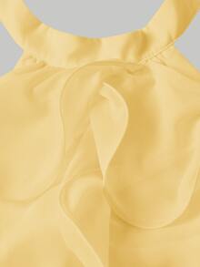 SHEIN MOD Vestido mini blanco de cuello halter con cuello alto y volantes multicapa - Amarillo claro - Ver 7