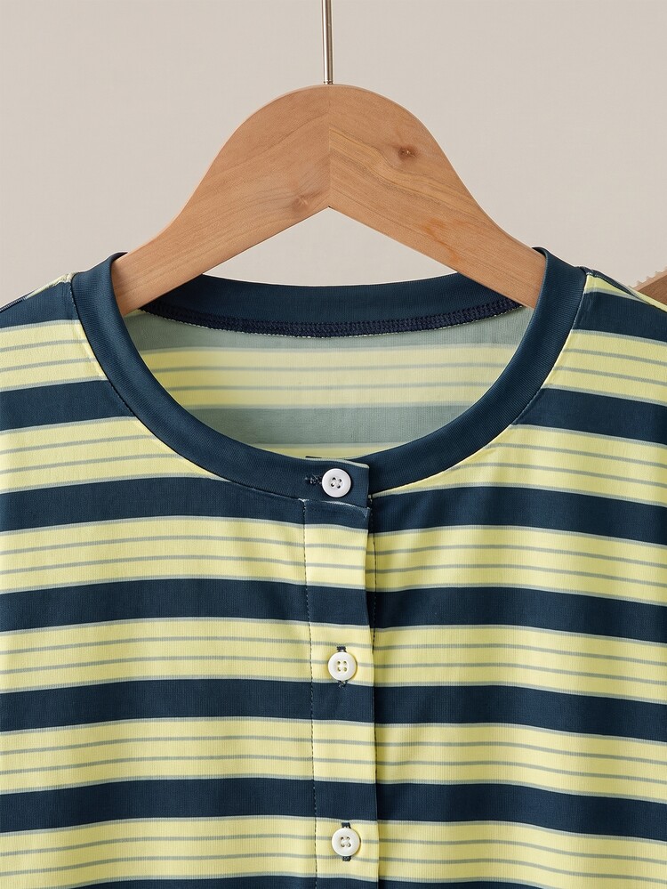 Girls (Big) Casual All-Match Versatile Seasonal Transition Outfit Open Front Cardigan, Fitted Tank Top And Loose Shorts Yellow Striped 3 PiecesSet - Multicolor - View 3
