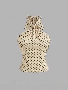 SHEIN MOD 3pcs Women's Solid Color Metal Decor Halter Neck Tank Tops - Apricot - View 3