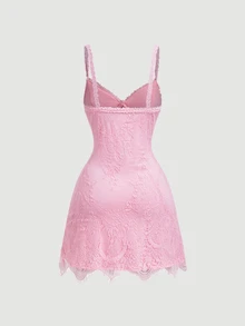 SHEIN MOD Women's Summer Elegant Solid Color Lace Cami Short Dress - Pink - View 2