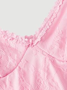 SHEIN MOD Women's Summer Elegant Solid Color Lace Cami Short Dress - Pink - View 3