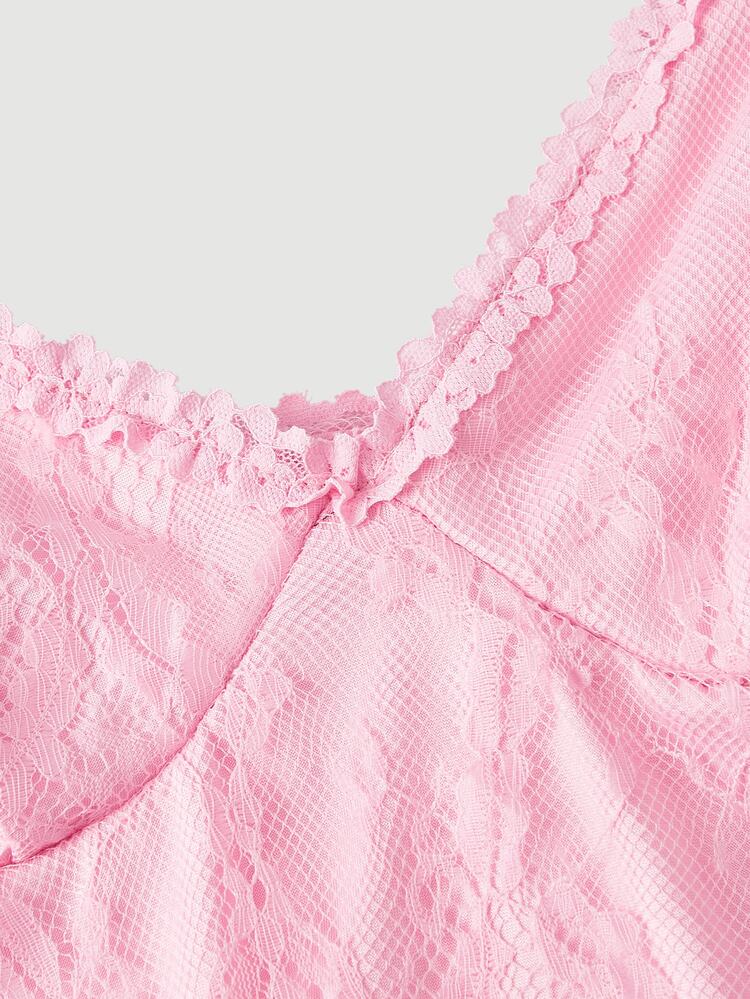 SHEIN MOD Women's Summer Elegant Solid Color Lace Cami Short Dress - Pink - View 3