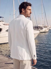 Suiteron Men's Solid Color Lapel Neck Long Sleeve Single-Breasted Casual/Business Blazer, Formal - White - View 3