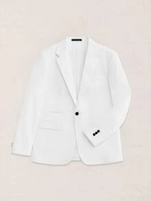 Suiteron Men's Solid Color Lapel Neck Long Sleeve Single-Breasted Casual/Business Blazer, Formal - White - View 5