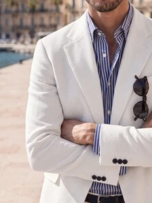 Suiteron Men's Solid Color Lapel Neck Long Sleeve Single-Breasted Casual/Business Blazer, Formal - White - View 1