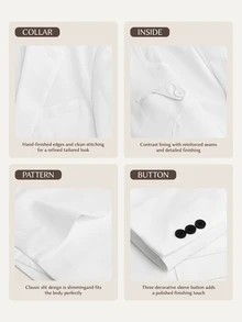 Suiteron Men's Solid Color Lapel Neck Long Sleeve Single-Breasted Casual/Business Blazer, Formal - White - View 7