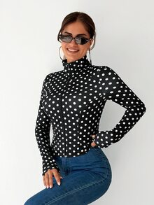 Sirith Polka Dot Print Zip Up Lightweight Jacket - Black and White - View 4