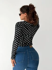 Sirith Polka Dot Print Zip Up Lightweight Jacket - Black and White - View 6