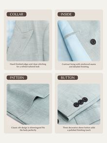 Suiteron Men's Sage Green Double Breasted Suit,Summer Elegant Formal 2 Pieces Set,Tailored Fit Linen Blend Textured Blazer & Pants For Wedding & Ceremony - Baby Blue - View 4