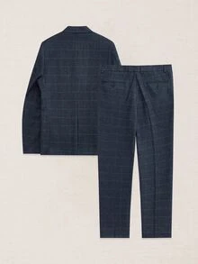 Suiteron 男士 1件格紋單排扣西裝外套 & 1件正式西裝長褲，老錢風，儀式感 - 藏蓝色 - 查看 8