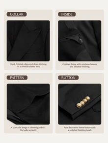 Suiteron Jas Pria untuk Komuter, Jas Bisnis Berkerah Ganda, Blazer Berkerah Ganda untuk Pria - Hitam - View 4