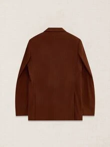 Suiteron 男士純色翻領長袖休閒燈芯絨西裝外套，正式款 - 棕色 - 查看 8